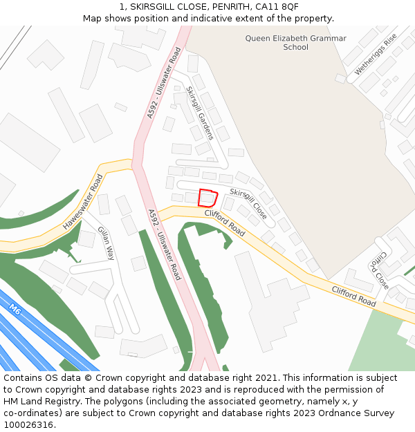 1, SKIRSGILL CLOSE, PENRITH, CA11 8QF: Location map and indicative extent of plot