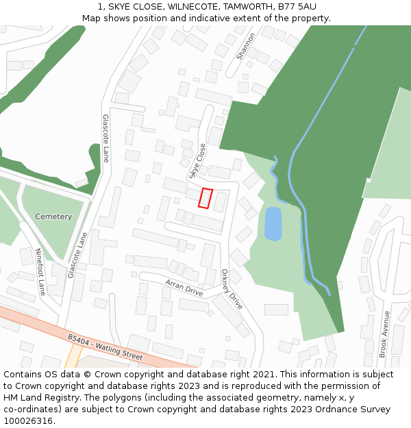 1, SKYE CLOSE, WILNECOTE, TAMWORTH, B77 5AU: Location map and indicative extent of plot