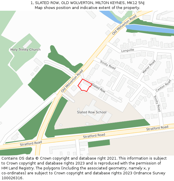 1, SLATED ROW, OLD WOLVERTON, MILTON KEYNES, MK12 5NJ: Location map and indicative extent of plot