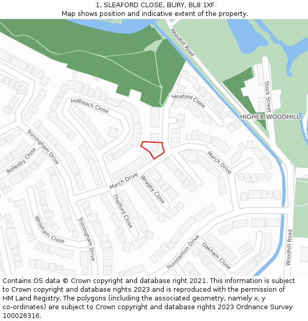 1, SLEAFORD CLOSE, BURY, BL8 1XF: Location map and indicative extent of plot