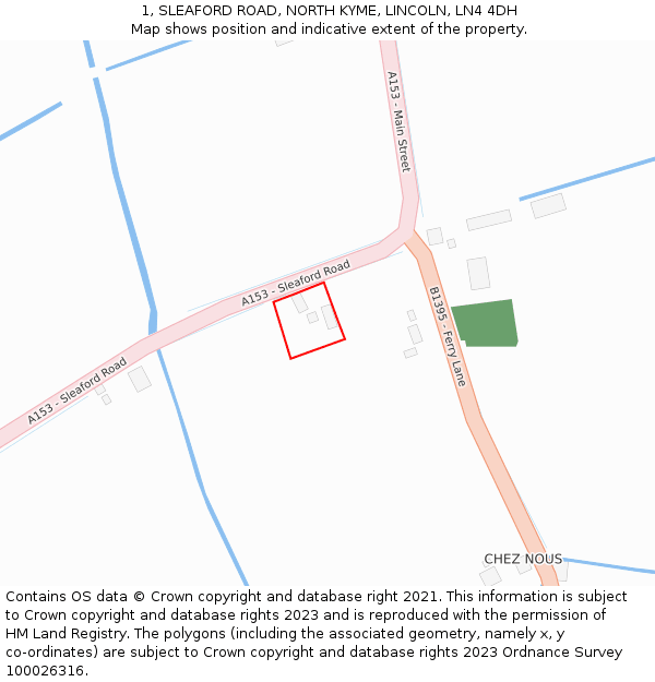 1, SLEAFORD ROAD, NORTH KYME, LINCOLN, LN4 4DH: Location map and indicative extent of plot