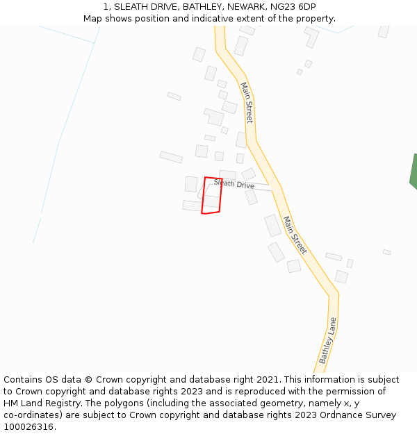 1, SLEATH DRIVE, BATHLEY, NEWARK, NG23 6DP: Location map and indicative extent of plot