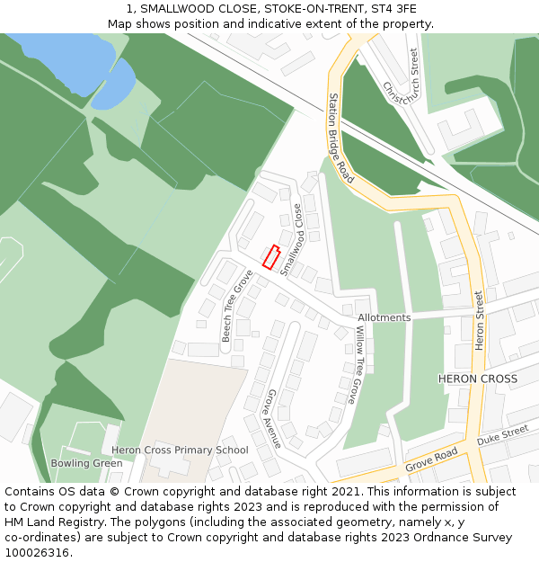 1, SMALLWOOD CLOSE, STOKE-ON-TRENT, ST4 3FE: Location map and indicative extent of plot