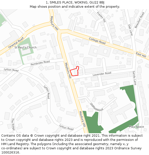 1, SMILES PLACE, WOKING, GU22 8BJ: Location map and indicative extent of plot