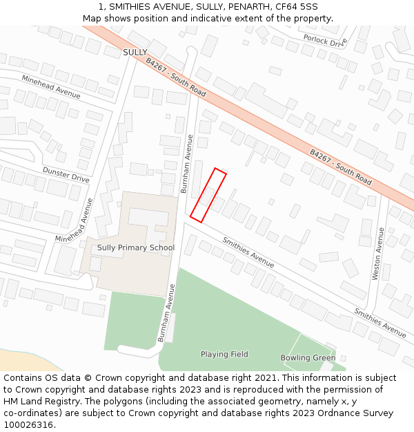 1, SMITHIES AVENUE, SULLY, PENARTH, CF64 5SS: Location map and indicative extent of plot