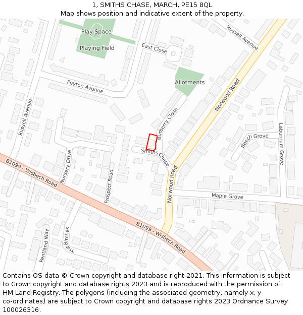 1, SMITHS CHASE, MARCH, PE15 8QL: Location map and indicative extent of plot