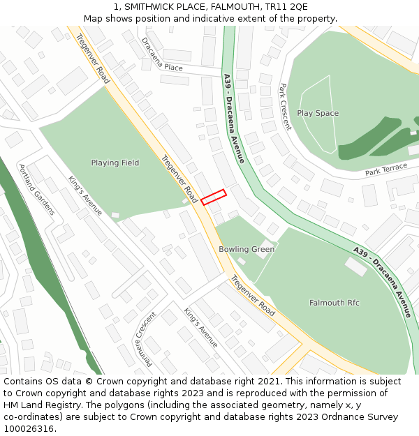 1, SMITHWICK PLACE, FALMOUTH, TR11 2QE: Location map and indicative extent of plot