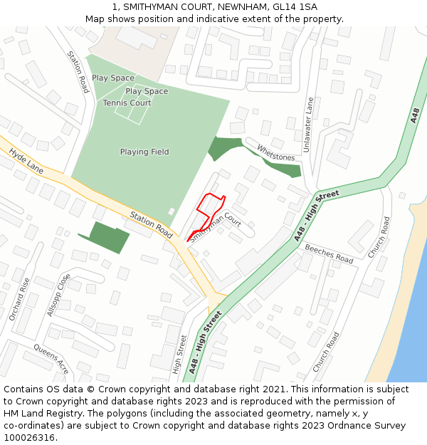 1, SMITHYMAN COURT, NEWNHAM, GL14 1SA: Location map and indicative extent of plot