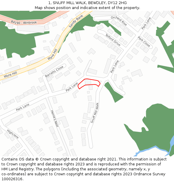 1, SNUFF MILL WALK, BEWDLEY, DY12 2HG: Location map and indicative extent of plot