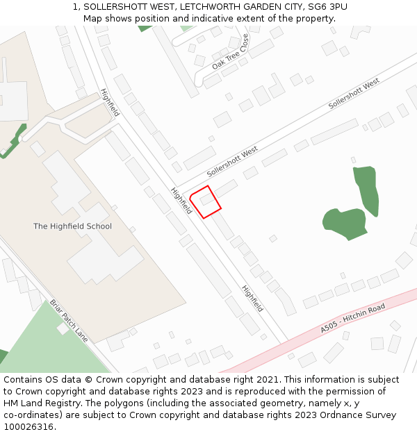 1, SOLLERSHOTT WEST, LETCHWORTH GARDEN CITY, SG6 3PU: Location map and indicative extent of plot