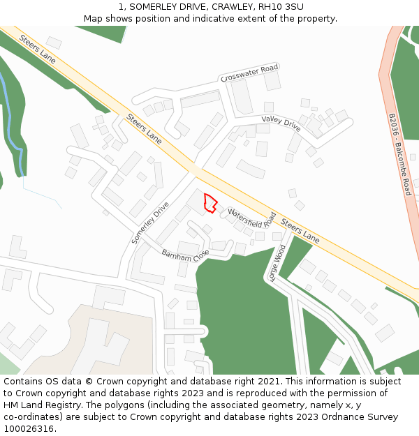 1, SOMERLEY DRIVE, CRAWLEY, RH10 3SU: Location map and indicative extent of plot