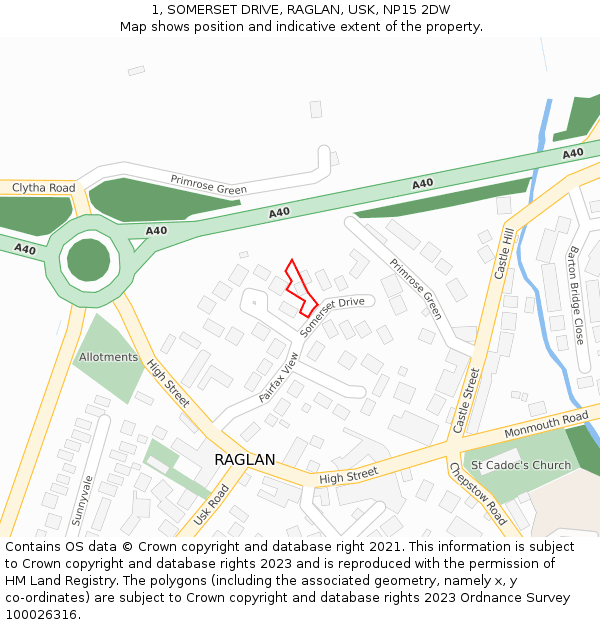 1, SOMERSET DRIVE, RAGLAN, USK, NP15 2DW: Location map and indicative extent of plot