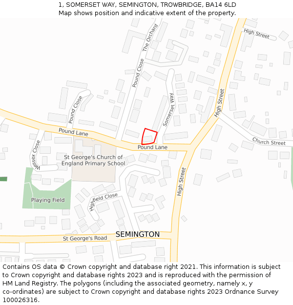 1, SOMERSET WAY, SEMINGTON, TROWBRIDGE, BA14 6LD: Location map and indicative extent of plot