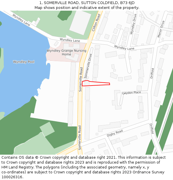 1, SOMERVILLE ROAD, SUTTON COLDFIELD, B73 6JD: Location map and indicative extent of plot
