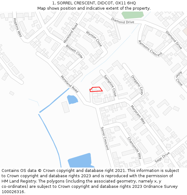 1, SORREL CRESCENT, DIDCOT, OX11 6HQ: Location map and indicative extent of plot
