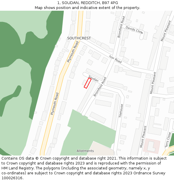 1, SOUDAN, REDDITCH, B97 4PG: Location map and indicative extent of plot