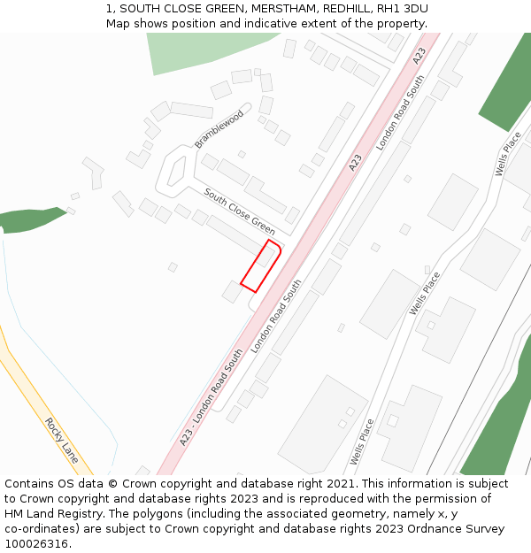 1, SOUTH CLOSE GREEN, MERSTHAM, REDHILL, RH1 3DU: Location map and indicative extent of plot