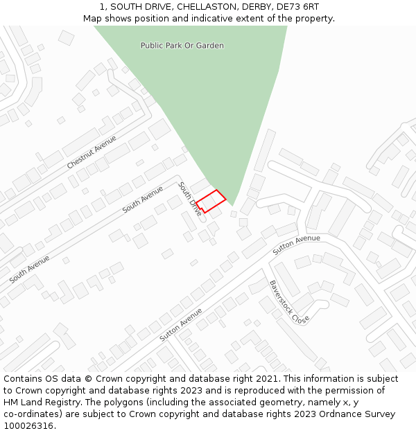 1, SOUTH DRIVE, CHELLASTON, DERBY, DE73 6RT: Location map and indicative extent of plot