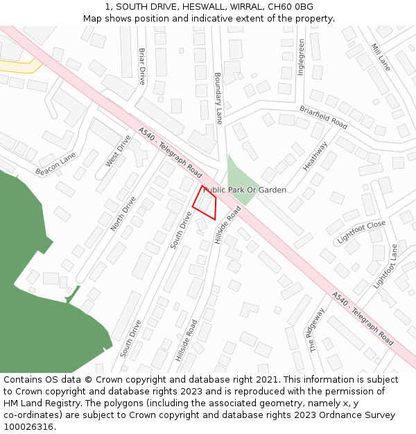 1, SOUTH DRIVE, HESWALL, WIRRAL, CH60 0BG: Location map and indicative extent of plot