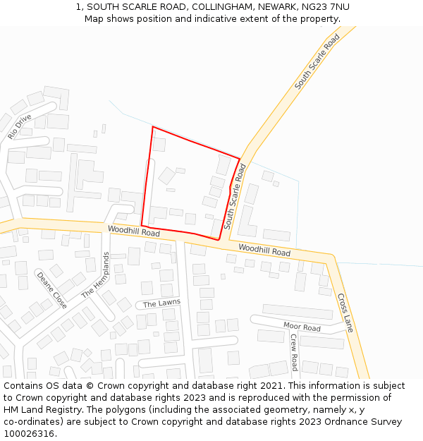 1, SOUTH SCARLE ROAD, COLLINGHAM, NEWARK, NG23 7NU: Location map and indicative extent of plot