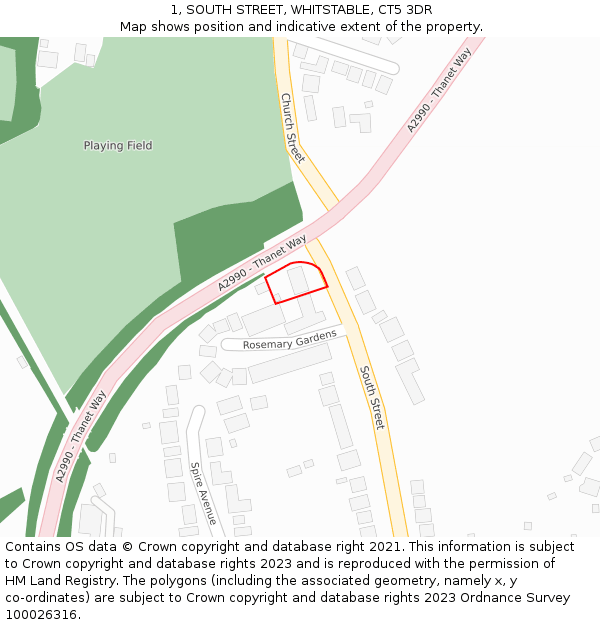 1, SOUTH STREET, WHITSTABLE, CT5 3DR: Location map and indicative extent of plot