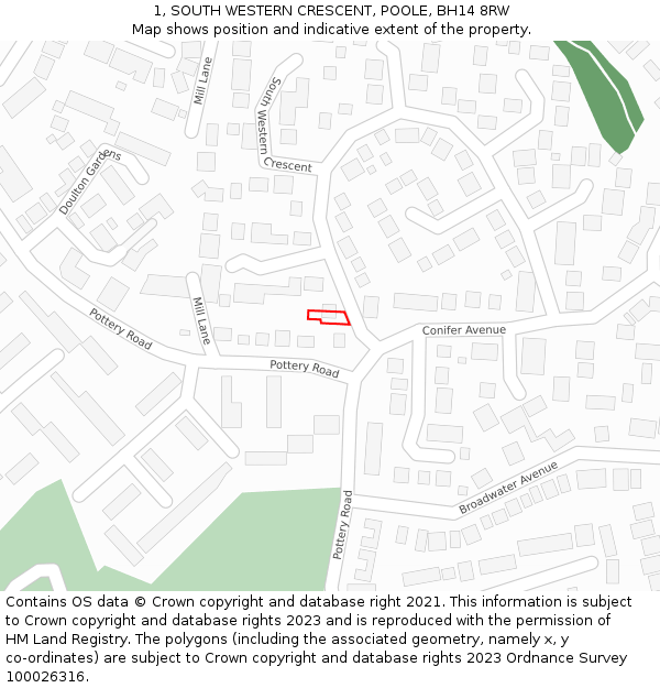 1, SOUTH WESTERN CRESCENT, POOLE, BH14 8RW: Location map and indicative extent of plot