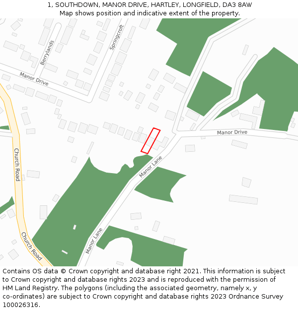 1, SOUTHDOWN, MANOR DRIVE, HARTLEY, LONGFIELD, DA3 8AW: Location map and indicative extent of plot
