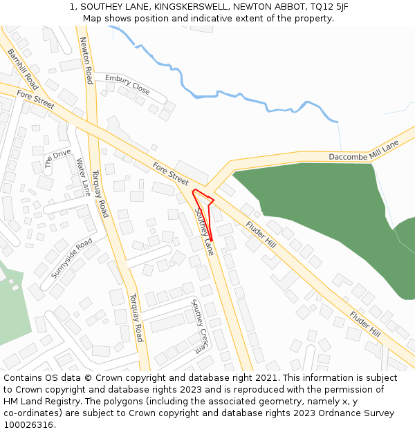 1, SOUTHEY LANE, KINGSKERSWELL, NEWTON ABBOT, TQ12 5JF: Location map and indicative extent of plot