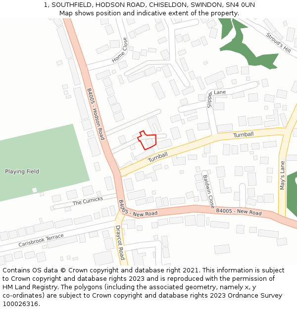 1, SOUTHFIELD, HODSON ROAD, CHISELDON, SWINDON, SN4 0UN: Location map and indicative extent of plot