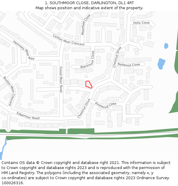 1, SOUTHMOOR CLOSE, DARLINGTON, DL1 4RT: Location map and indicative extent of plot