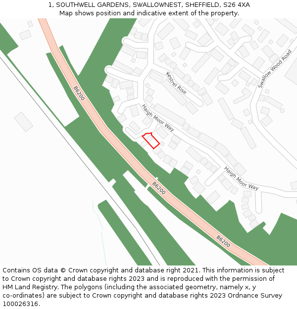 1, SOUTHWELL GARDENS, SWALLOWNEST, SHEFFIELD, S26 4XA: Location map and indicative extent of plot