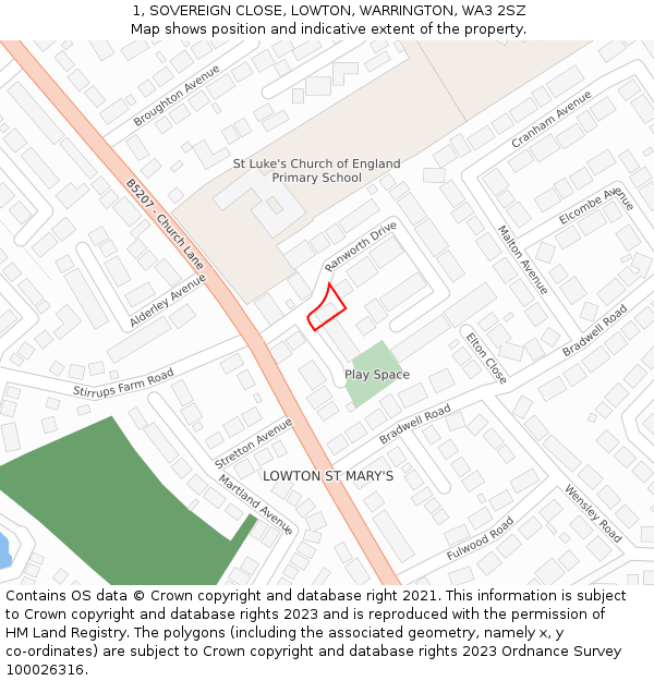 1, SOVEREIGN CLOSE, LOWTON, WARRINGTON, WA3 2SZ: Location map and indicative extent of plot