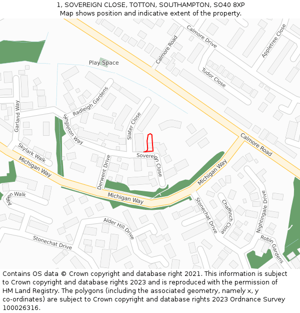 1, SOVEREIGN CLOSE, TOTTON, SOUTHAMPTON, SO40 8XP: Location map and indicative extent of plot