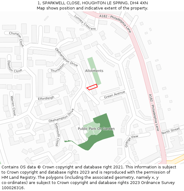 1, SPARKWELL CLOSE, HOUGHTON LE SPRING, DH4 4XN: Location map and indicative extent of plot