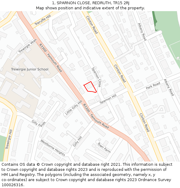 1, SPARNON CLOSE, REDRUTH, TR15 2RJ: Location map and indicative extent of plot