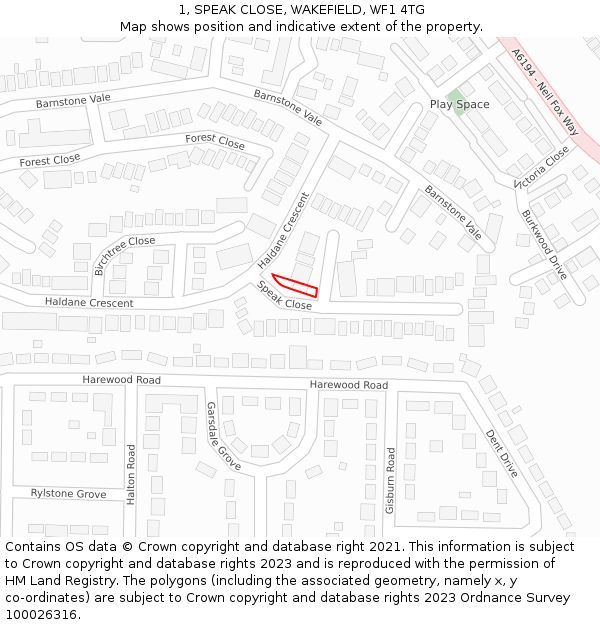 1, SPEAK CLOSE, WAKEFIELD, WF1 4TG: Location map and indicative extent of plot