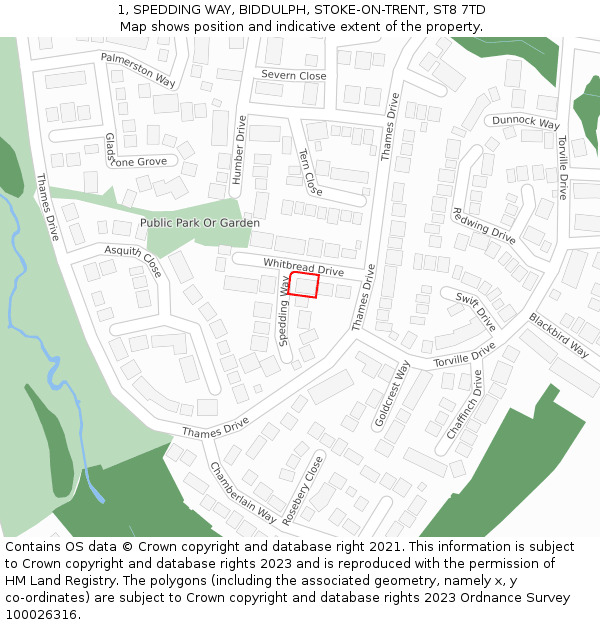 1, SPEDDING WAY, BIDDULPH, STOKE-ON-TRENT, ST8 7TD: Location map and indicative extent of plot