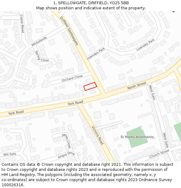 1, SPELLOWGATE, DRIFFIELD, YO25 5BB: Location map and indicative extent of plot