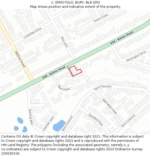 1, SPEN FOLD, BURY, BL8 2DN: Location map and indicative extent of plot