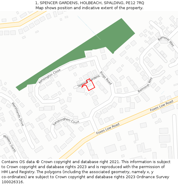 1, SPENCER GARDENS, HOLBEACH, SPALDING, PE12 7RQ: Location map and indicative extent of plot