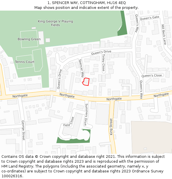 1, SPENCER WAY, COTTINGHAM, HU16 4EQ: Location map and indicative extent of plot