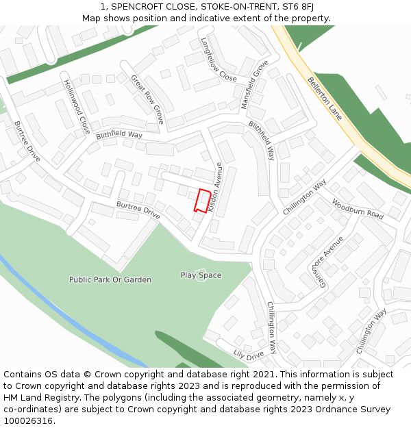 1, SPENCROFT CLOSE, STOKE-ON-TRENT, ST6 8FJ: Location map and indicative extent of plot