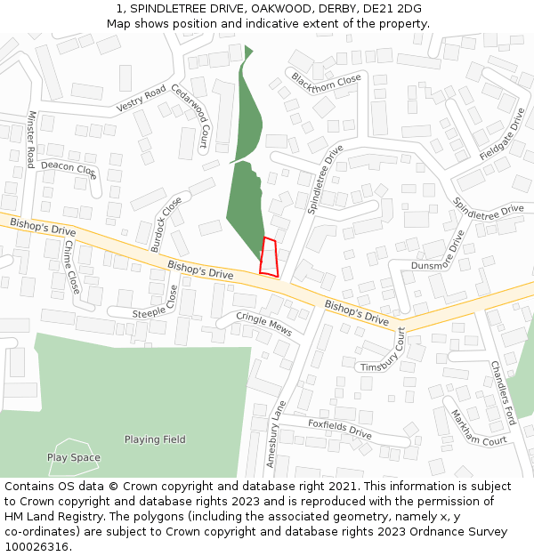 1, SPINDLETREE DRIVE, OAKWOOD, DERBY, DE21 2DG: Location map and indicative extent of plot