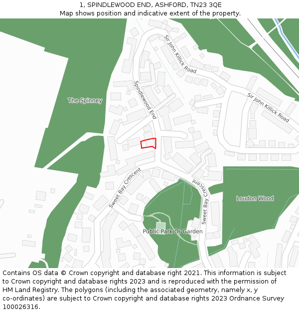 1, SPINDLEWOOD END, ASHFORD, TN23 3QE: Location map and indicative extent of plot