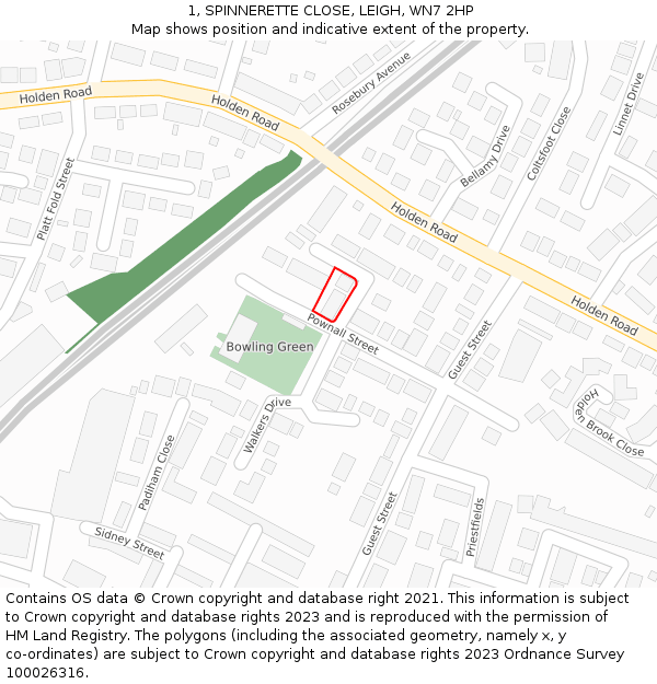 1, SPINNERETTE CLOSE, LEIGH, WN7 2HP: Location map and indicative extent of plot