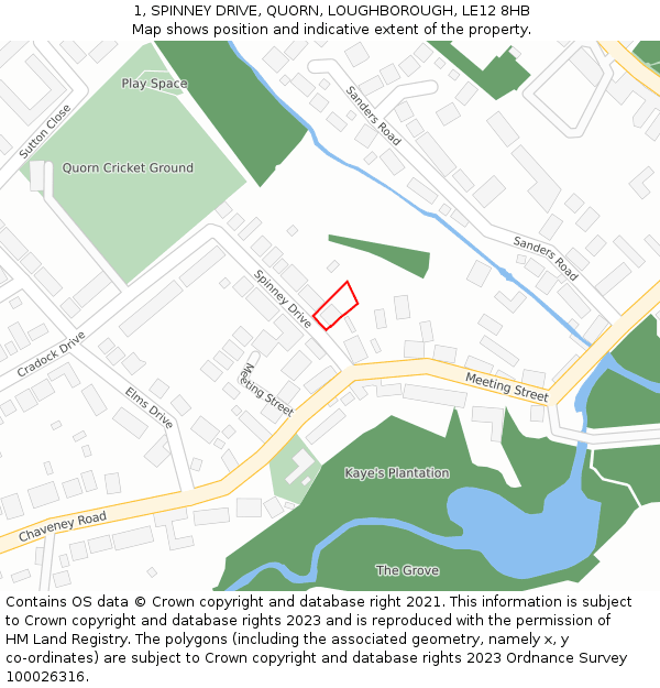 1, SPINNEY DRIVE, QUORN, LOUGHBOROUGH, LE12 8HB: Location map and indicative extent of plot