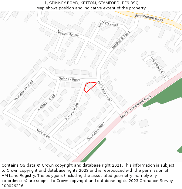 1, SPINNEY ROAD, KETTON, STAMFORD, PE9 3SQ: Location map and indicative extent of plot