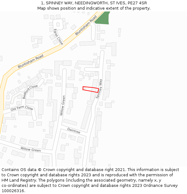 1, SPINNEY WAY, NEEDINGWORTH, ST IVES, PE27 4SR: Location map and indicative extent of plot