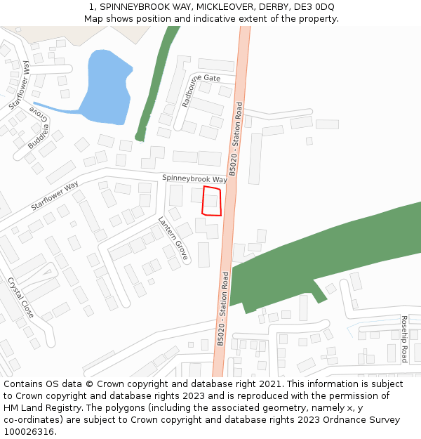 1, SPINNEYBROOK WAY, MICKLEOVER, DERBY, DE3 0DQ: Location map and indicative extent of plot
