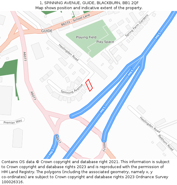 1, SPINNING AVENUE, GUIDE, BLACKBURN, BB1 2QF: Location map and indicative extent of plot